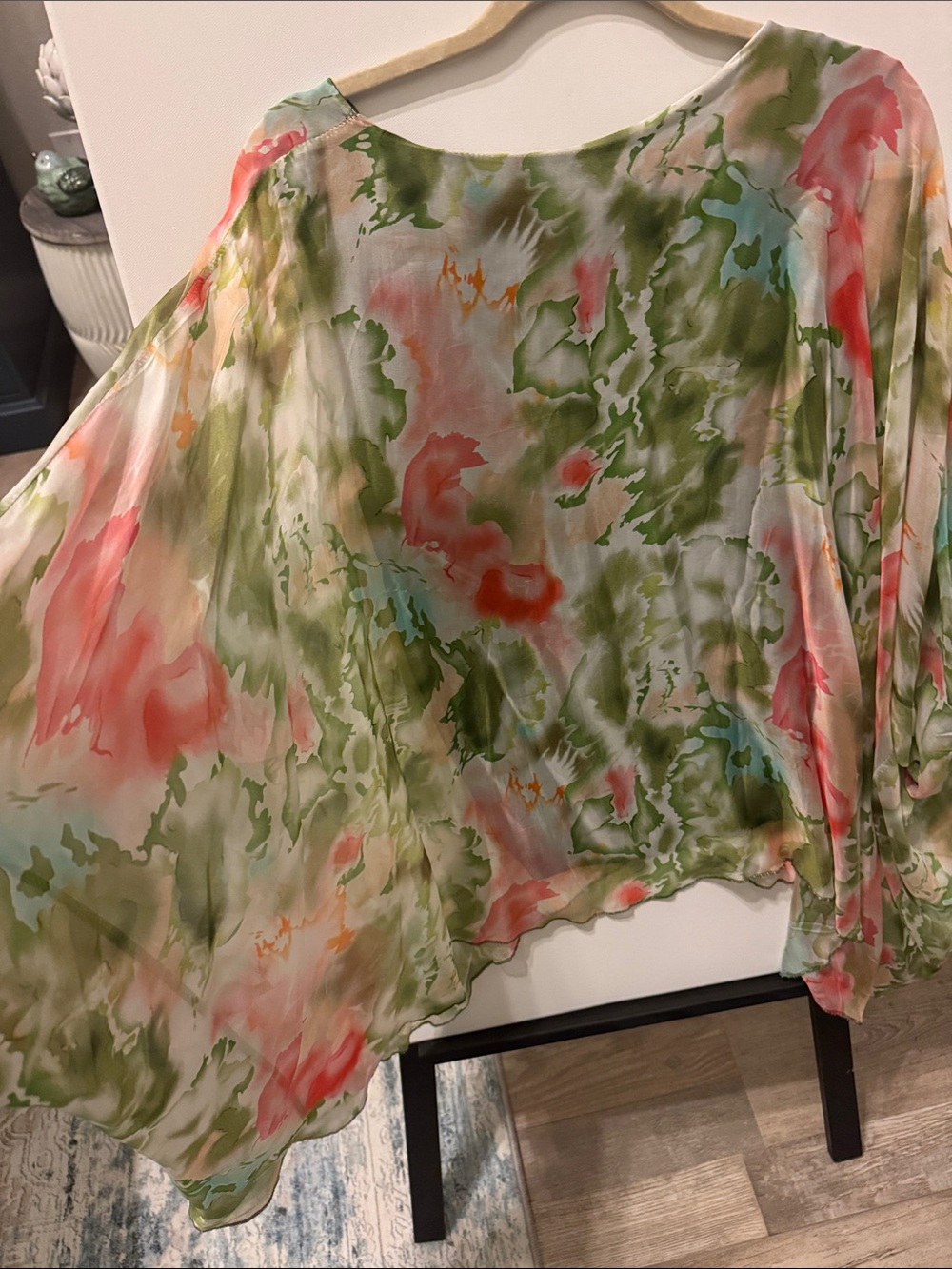 Lightweight Floral Watercolor Blouse - Green Multicolor - Picture 6 of 6